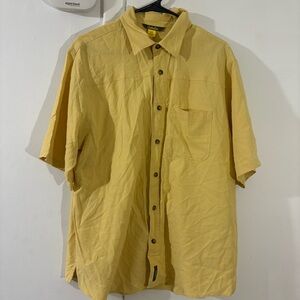 Cabelas Mens LYellow Short Sleeve Button Down Shirt Lightweight Preppy Outdoor